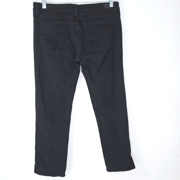 Paige Black Distressed James Crop Low Rise Denim Jeans Raw Hem - Picture 4 of 7